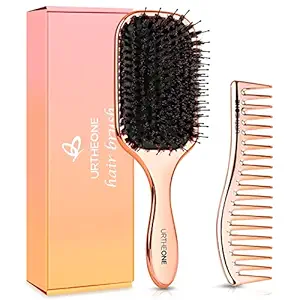 Hair Brush,Boar Bristle Hair Brush and Comb Set for Women Men Kids (Square rose gold)
