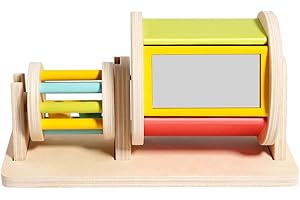 FENYW Montessori Spinning Drum, Montessori Spielzeug Baby, Montessori Spielzeug für Säugling, Musik Spiegel Trommel mit Spiegel, Holzspinnerspielzeug, Beste Geschenkidee