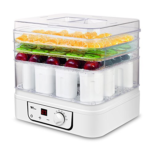 Amzdeal Dörrgerät 2 in 1 Dörrautomat mit Temperaturregler 35 -70℃ mit Timer bis 72 Stunden mit 3 Etagen Dehydratation und 1 Etagen für Joghurt mit 12 Tassen