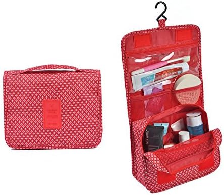 Multifunctional Portable Travel Folding Make up Toiletry Bags, RBSN Hanging Toiletry Bag Cosmetic Bag for Women and Girls (Red Star)