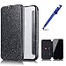 Produktbild MoreChioce kompatibel mit iPhone X Hülle,Glitzer Lederhülle kompatibel mit iPhone X, Schwarz Bling Strass Diamant Klapphülle Flip Case Bunt Bookstyle Handytasche Magnetische,EINWEG