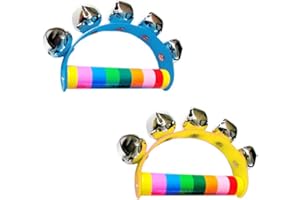 XUELIYUN 2-Pack Christmas Sleigh Bells Musical Toys Rainbow Jingle Bells Instrument Wooden Hand Bells for Kids Baby Adult Best Holiday Birthday Party Gifts （Yellow and Blue）