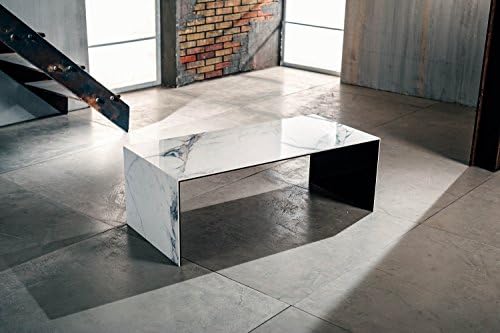 klipick Low Table Living Room, Bridge Large White Marble. Dimensions 110 x 50 H38. Table White Marble Ceramic + Glass.
