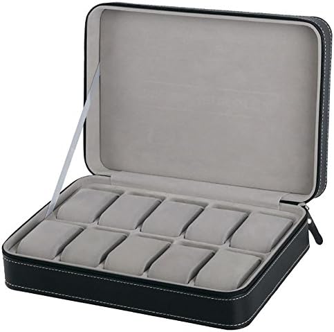 Familywall High-Grade PU Leather Zipper Bag 10 Watch Display Box