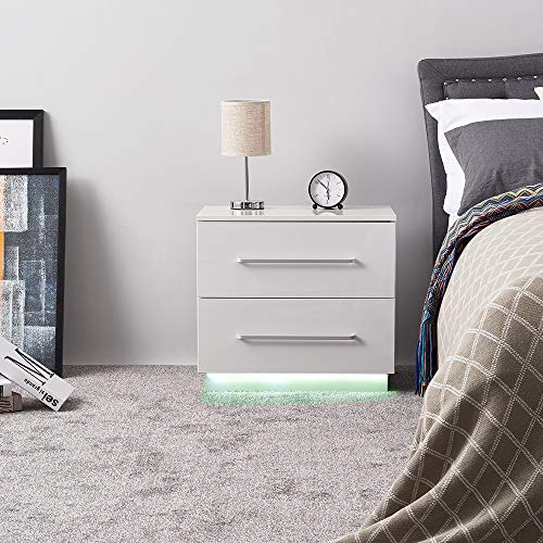 PanaCasa - (55 * 37 * 50cm 1 * Mesilla de Noche Cabecera de Madera Color Blanco con LED para Dormitorio Dejar Fotos Reloj Adornos Lámpara