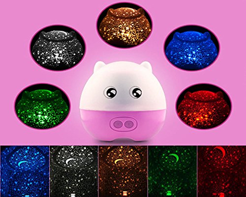 Novo(TM) 3 in 1 Lovely Pig Shape Baby and Children Star Rotating Projector Night Light With Speaker (Pink)