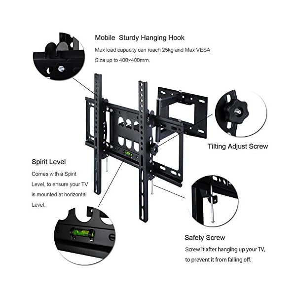 Funime Tilt & Swivel TV Wall Mount Bracket for 32 - 55 Inch LCD, LED, 3D, Plasma Screens - Weight Capacity 25kg(55lbs) - Max VESA 400x400mm - 10 Year Warranty - Image 9