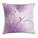 Produktbild ERCGY Purple Throw Pillow Cushion Cover, Abstract Art Style Vector Illustration of Flower Background with Butterfly, Decorative Square Accent Pillow Case, 18 X 18 inches, Violet and White