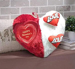 DreamVio Love Heart Shape Valentine Day Gift Fur Cushion,Plush Pillow for Gifting on Birthdays,Anniversaries Color - Red, White (Size- 17x17 inch) Shape 24