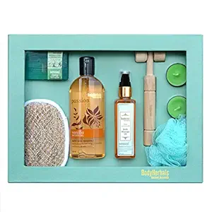 BodyHerbals Jasmine and Vanilla Set ? Luxury Bath & Body Hamper for Men & Women (Vanilla Shower Gel 200ml, Natural Jasmine & Vanilla Body Massage Oil 100ml, Jasmine Bathing Bar 100gms, Natural Vetiver,?Wooden Massager Bath Puff, 2 Tea Lites) Bath & Body Set