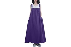 PURSUIT-W Damen Jeans Latzkleid Lose Latzrock Lang Trägerrock Elegant Knielang Jeansrock Overall Volant Jeanskleid A-Linie Kleid Maxikleid Loose Trägerkleid Hohltaschenkleid mit Taschen