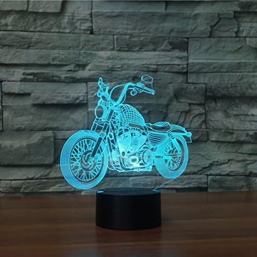 Motorbike 3D Xmas Decoration Illusion Night Lamp Beside Table Lamp, Jawell 7 Color Changing Touch Switch Halloween Gift Lamps with Acrylic Flat & ABS Base & USB Cable Car Lover Theme Toy