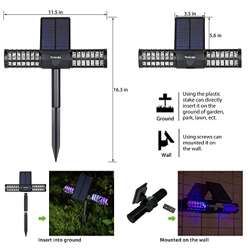 Solarleuchte Bug Zapper, Homecube 4 LED UV Outdoor Licht Insect Killer Zapper / Mosquito Killer / Fly Zapper kabellose Sicherheit Lampe mit USB-Ladeanschluss für Garten, Terrasse, Rasen, Home, kommerzielle Camping(2 packs) - 4
