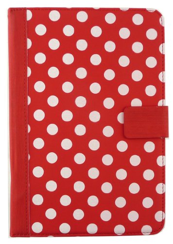 Emartbuy® Tolino Tab 8 Inch Tablet Universalbereich Tupfen Rot / Weiß Multi Winkel Folio Executive Case Cover Wallet Hülle Schutzhülle mit Kartensteckplätze + Rot 2 in 1 Eingabestift - 3