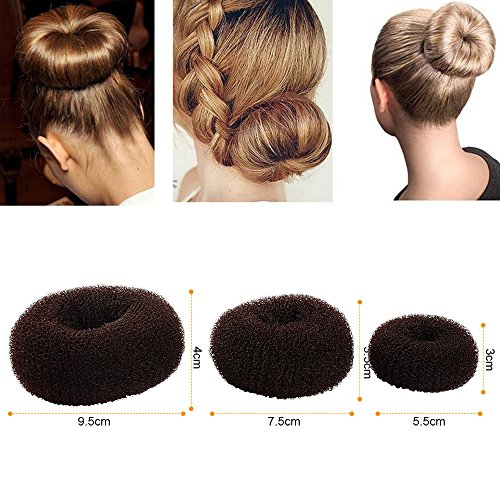 ASIV Haare Stil Donut Haarband Stirnbänder für Damen, Mode Haar-Accessoires – inklusive 3 Stk braun (groß, Mittel, klein) - 3
