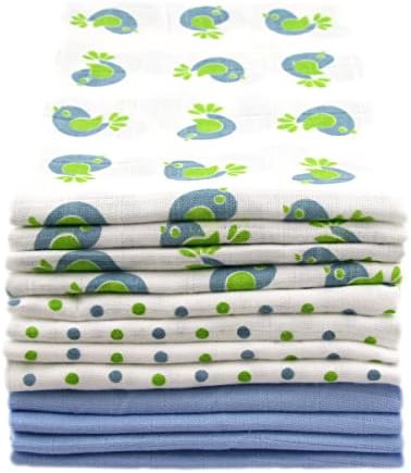 Muslinz Premium High Quality Baby Muslin Squares (Blue Bird Combo 12pk)