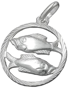 Unbespielt Unisex Kettenanhänger Anhänger Sternzeichen Fische aus 925 Silber Abmessung 15 mm inkl. kleiner Schmuckbox
