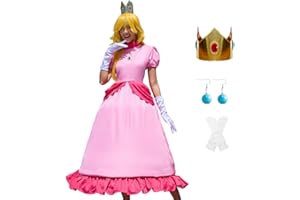 GAUWEAN Princess Peach Costume,Adults Super Brothers Peach Dress Princess Daisy Rosalina Costume for Women