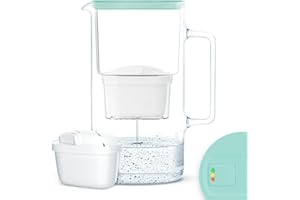 Wessper Jarra Filtradora de Vidrio con Contador LED de Agua 3L | Reemplazo para Dafi Unimax Aquaphor A5 BRITA Maxtra+ PHILIPS AWP212/10 | Jarra Filtrante + 1x Cartucho – Menta