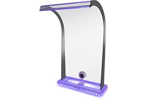 LONGRUN Piscina a Cascata, 30 x 51 x 25cm Fontane Cascata per Piscina Fuori Terra in Acciaio Inossidabile, con 7 Colori LED, Fontane da Giardino Esterno