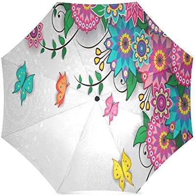 Beautiful Butterflies and Flowers Anti Rain Windproof Travel Golf Sports Foldable Umbrella