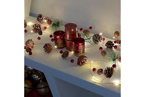 GloBrite 2M Christmas Garland with 20 LED Lights – Pre-Lit Decoration for Fireplace, Stairs, and Indoor Home Décor – Xmas Garland for Christmas Decorations
