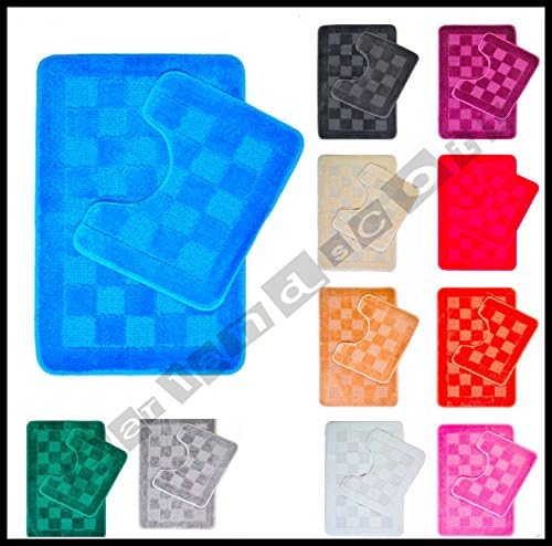 HEAVY 2 PIECE BATH MAT PEDESTAL BATHROOM TOILET SET (Pink)