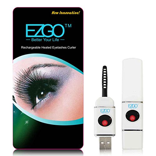 EZGO Professional USB Portable Eyelash Curler,Mini Rechargeable Heating Eyelash Rod, Beauty Heated Eye lashes Crimper Tools(White)
