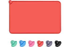 MOACC Tappetini Sottociotola per Cani, Tappetino per Ciotola di Cibo Antiscivolo per Animali con Disegni di Zampe Perfetto per Proteggere Il Pavimento da Liquidi(Rosso, 47 x 30 cm)