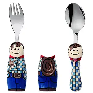 Eat4Fun Duo Kids Stainless Steel Cutlery Set, Cowboy, Multi Color