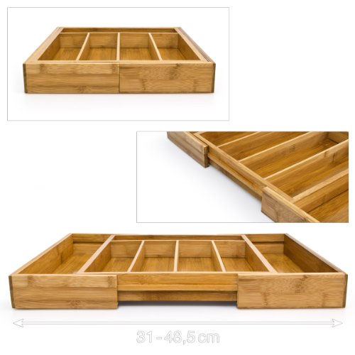 Relaxdays Besteckkasten mit 5 bis 7 Fächern HBT: 5 x 48,5 x 37 cm große Besteckeinlage aus Bambus als Schubladeneinsatz und Küchenorganizer Besteckeinteiler aus Holz ausziehbarer Besteckeinsatz, natur - 4