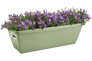 Elho Barcelona Balconnière 40 - Planteur pour Balcon & Extérieur - Plastique 100% recyclé - Ø 39.5 x H 16.0 cm - Vert/Vert Pistache