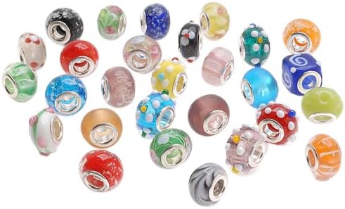 Bundle Monster 100pc Lot Silver Lampwork Murano Glass European Mix Beads - Compatible with Pandora, Chamilia, Troll, Biagi