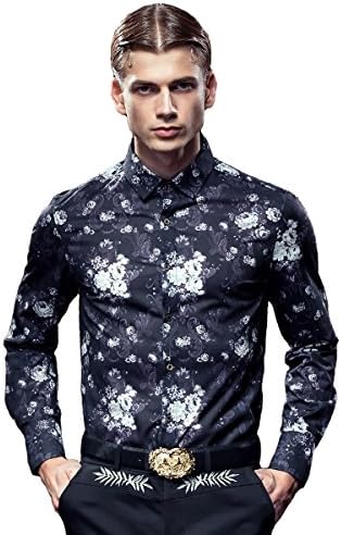 FANZHUAN Fashion Style Dress Shirt Men Graphic Design Floral Men Wrinkle Free Dress Shirt