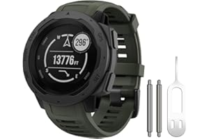 NotoCity Bracelet Compatible Garmin Instinct, Bracelet en Montre de Remplacement en Silicone Souple Compatible Montre Garmin Instinct Sports GPS Montre avec Adaptateur(ARMÉE Verte)