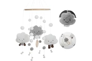 UGBO Mobile Bébé en Bois Cloches de Lit Bébé avec Boules de Feutre Cloche de Lit à Suspendre Carillons éoliens Mobiles Cadeau pour Bébé Fille ou Garçon (Gris)