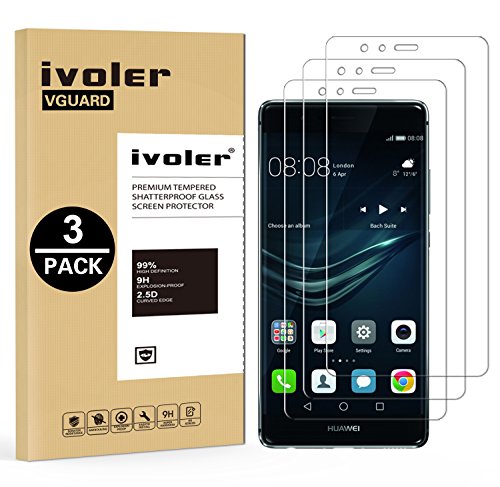 iVoler [3 Unidades] Protector de Pantalla para Huawei P9, Cristal Vidrio Templado Premium