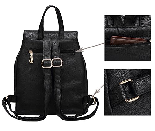Kleiner Rucksack, Coofit Damen Rucksack Leder Schwarz Daypack Rucksack Schulrucksäcke Schulranzen - 3