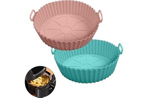 RUCON Air Fryer Silicon Tray Liners I Round Silicone Basket Baking Tray I Pot with Ear Handles I Nonstick Reusable Heat Resistant I Cooking Oven Fryer - Multicolor (8 inch, Pack of 2)