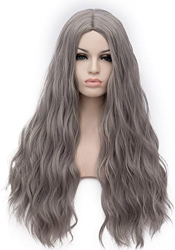 U-power68 Cosplay Lolita Halloween Wig for Women Wave Mix Ombre Wigs Hair +Wig Cap (Light Gray F22)