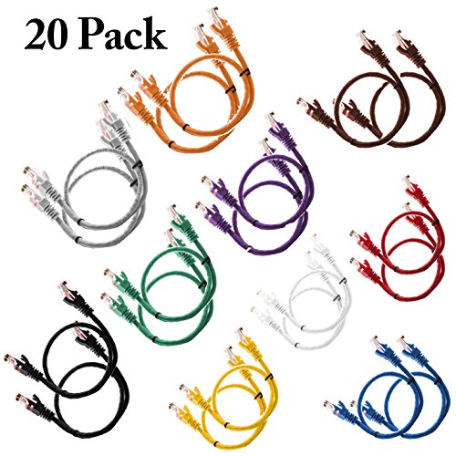 MultiKable – CAT5E Netzwerk Ethernet -Patch-Kabel [ 0.5M ] UTP – mit 2x RJ45 Stecker Set “20 Stück, 10 Farben “ (100 Kabelbinder in der Packung enthalten) 0.5 meter - 2