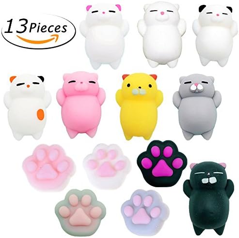 Mochi Squishy Cats,FTUNG 13 Pcs Mini Stress Squishies Relief Squishy Stretchy Reliever Anxiety Toys For Children Adults - Perfect For Gift Idea&amp;Home Decor - Included 8 Squishies Cats and 5 Paws