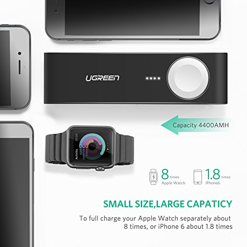 UGREEN 4400mAh Batterie Externe Chargeur Magn  tique pour Apple Watch 38mm 42mm et Lightning C  ble Int  gr   pour iPhone X 8 Plus 8  iPad Air  MFi Certifi    Micro USB C  ble 50cm Inclus