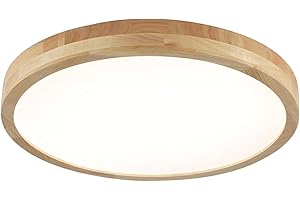 Schindora Okrągła lampa sufitowa LED z drewna, możliwość ściemniania, z pilotem zdalnego sterowania, 36 W, średnica 50 cm, do salonu, kuchni, jadalni, domu, biura, pokoju dziecięcego