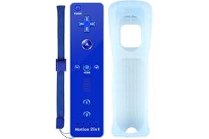COOLEAD 2 en 1 - Mando a distancia con sensor Motion Plus incorporado con funda de silicona y correa para Wii U - Blanco (producto de terceros) azul oscuro