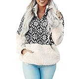 iHENGH Vorweihnachtliche Karnevalsaktion Damen Frühling Sommer Top Bluse Bequem Lässig Mode Frauen Weihnachten gedruckt Patchwork Flauschigen Stand Sweatshirt Pocket Jumper Outwear