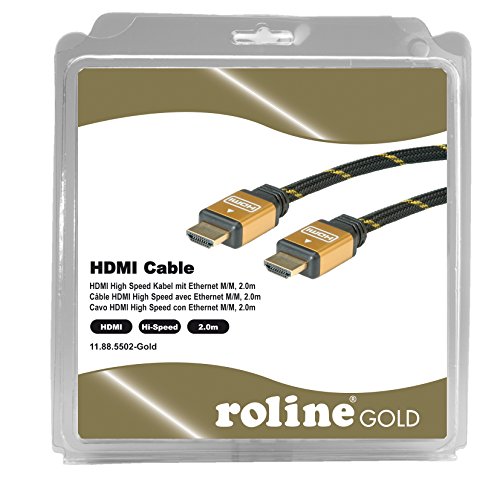 ROLINE Gold HDMI High Speed Kabel mit Ethernet | 4K Ultra HD | 2m | Audio Return Channel (ARC) | M/M | Nylon-Geflecht schwarz / gold - 3