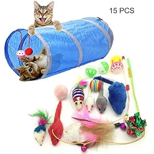 Cxssxling. 15 Piezas Kit Juguetes para Gatos Tunel para Gatos Juguete Interactivo para Gatito