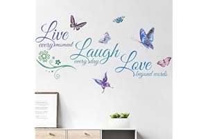 Fufuquare Adesivi da Parete "Live Laugh Love" Adesivi Murali con Citazioni Ispiranti e Farfalle Facili da Applicare e da Togliere per la Stanza da Letto e il Salotto