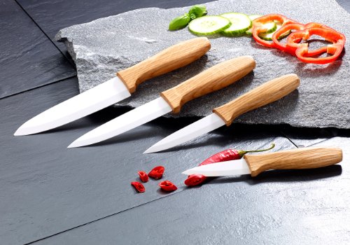 Rosenstein & Söhne Keramikmesserset mit Holzgriff, 4-teilig - 2